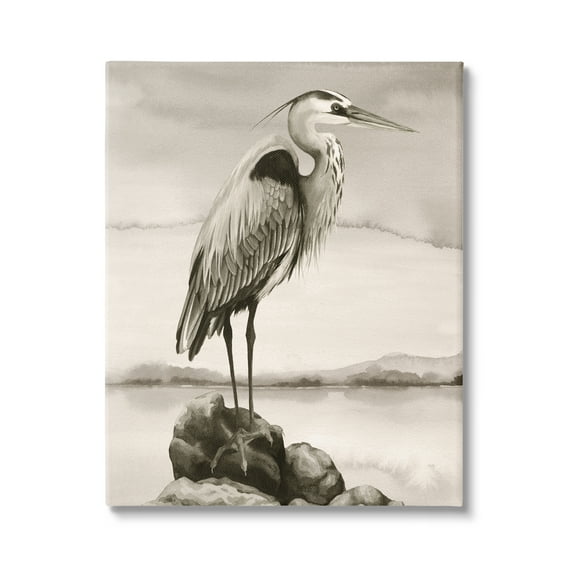 Stupell Industries Heron Perched at Sea Animals & Insects Painting Gallery Wrapped Canvas Art Print Wall Art, 16 x 20