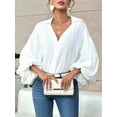 thumbnail image 5 of Women'S French Polka Dot Half-Open Collar Loose Bubble Long Sleeve Top White L, 5 of 8