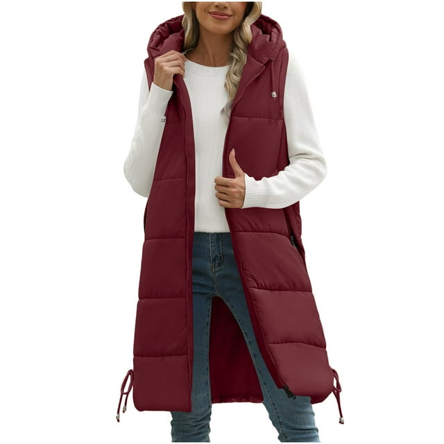 WRKEKC Veste d'Hiver Sans Manches pour Femmes en Coton, Couleur Unie, Doublée, Matelassée, Sans Capuche, Décontractée pour Temps Froid