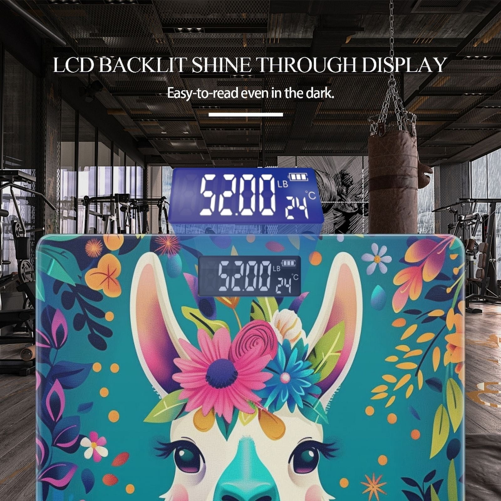 High Precision Body Weight Scale Smart Bathroom Scales with Large LCD Display(400lbs),Decorative for Bedroom-Llama Portrait With Colorful Flowers In The Background
