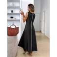 thumbnail image 4 of Black Sleeveless Round Neck Maxi Dress With Cream Trim, Casual Elegant Long Dress For Summer Daily Wear, 4 of 5