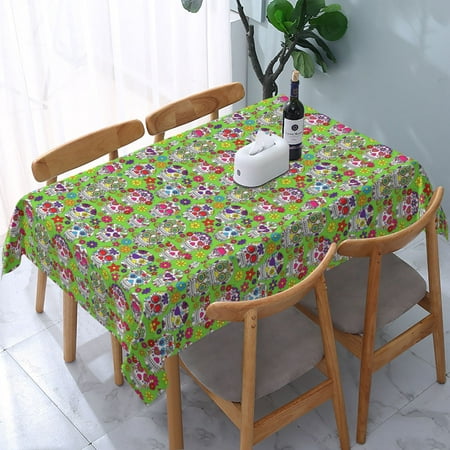

Tablecloth Green Colorful Sugar Skull Table Cloth For Rectangle Tables Waterproof Resistant Picnic Table Covers For Kitchen Dining/Party(54x72in)