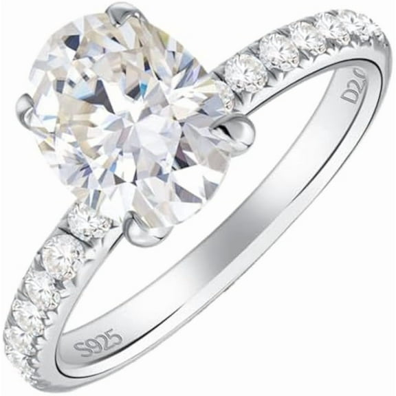 Moissanite Ring for Women 2 Carat Diamond Engagement Rings 18K White Gold Plated 925 Sterling Silver Moissanite Ring Womens Wedding Rings Diamond Promise Ring Thin Diamond Band