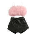 thumbnail image 1 of Qmyliery Kid's Girl Short Pants Outfits, Sleeveless Plush Decor Sling Tops + Elastic Waist Short Pants with Belt Set,1-6 Years, 1 of 9