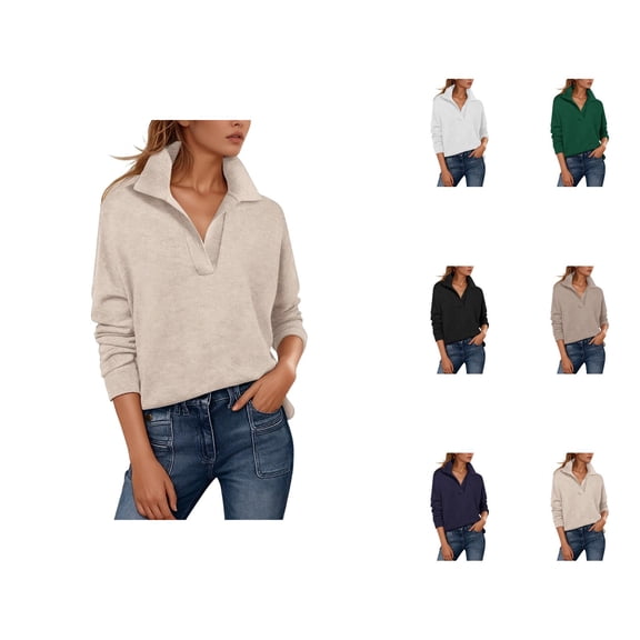 Polo Sweater Women Long Sleeve Business Casual V Neck Collared Pullover Sweaters Lightweight Fall Tops