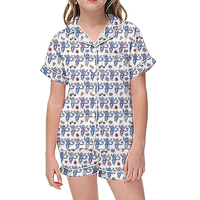 2 Piece Sets Pajamas For Kids Children Graphic Print Short Sleeve Button Shirt Shorts Pajama Set 5t Pajamas Set