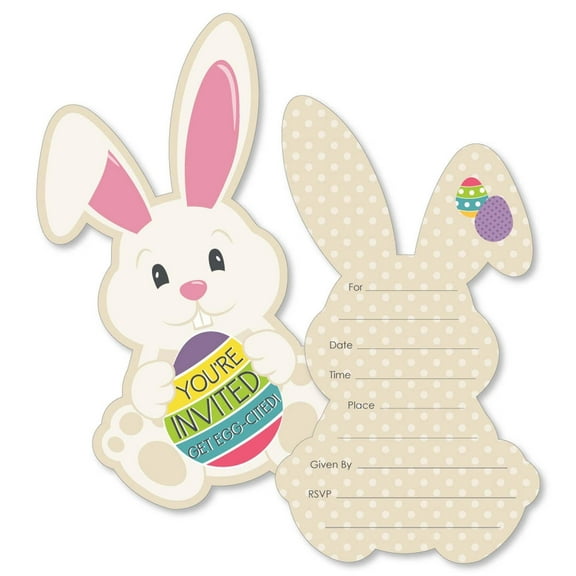 Big Dot of Happiness Hippity Hoppity - Shaped Fill-in Invitations - Easter Bunny Party Invitation Cards with Envelopes - Set of 12