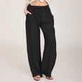 thumbnail image 2 of Ediodpoh Women's Pants Linen Summer Wide Leg Casual Loose Drawstring High Waist Solid Color Palazzo Trousers with Pockets for Women Black XXXL, 2 of 8