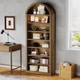 thumbnail image 3 of Tribesigns 79.5" Arched Bookshelf, Modern Tall Arched Bookcase with Storage Shelves, 8-Tier Floor Standing Wood Display Shelving Unit for Living Room, Bedroom (Vintage Brown, 8-Tier), 3 of 13