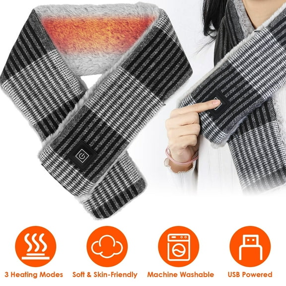 Heated Scarf for Men Women, Winter Electric Neck Warmer with 3 Heat Settings (Power Bank Not Included)
