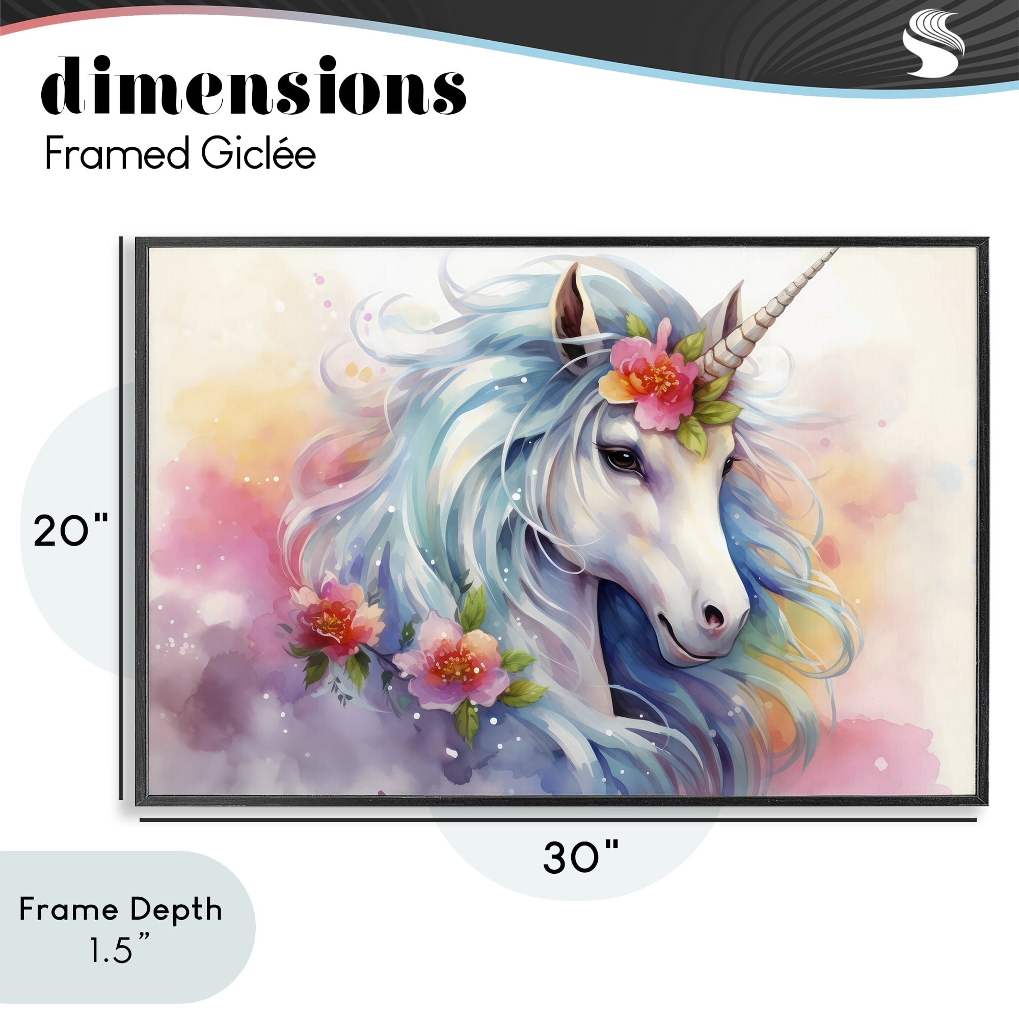 Stupell Industries Magical Unicorn with Blossoms Black Framed Giclee Art, design by Creative Studio