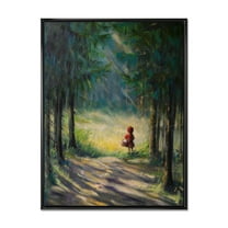 Designart 'Little Red Kid Riding Hood In The Woods' Traditional Framed Canvas Wall Art Print