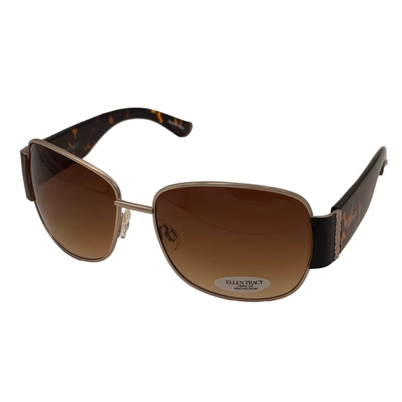 Ellen Tracy Womens Brown Gold Rectangle Metal Sunglass, Gradient Lens ET512. 1