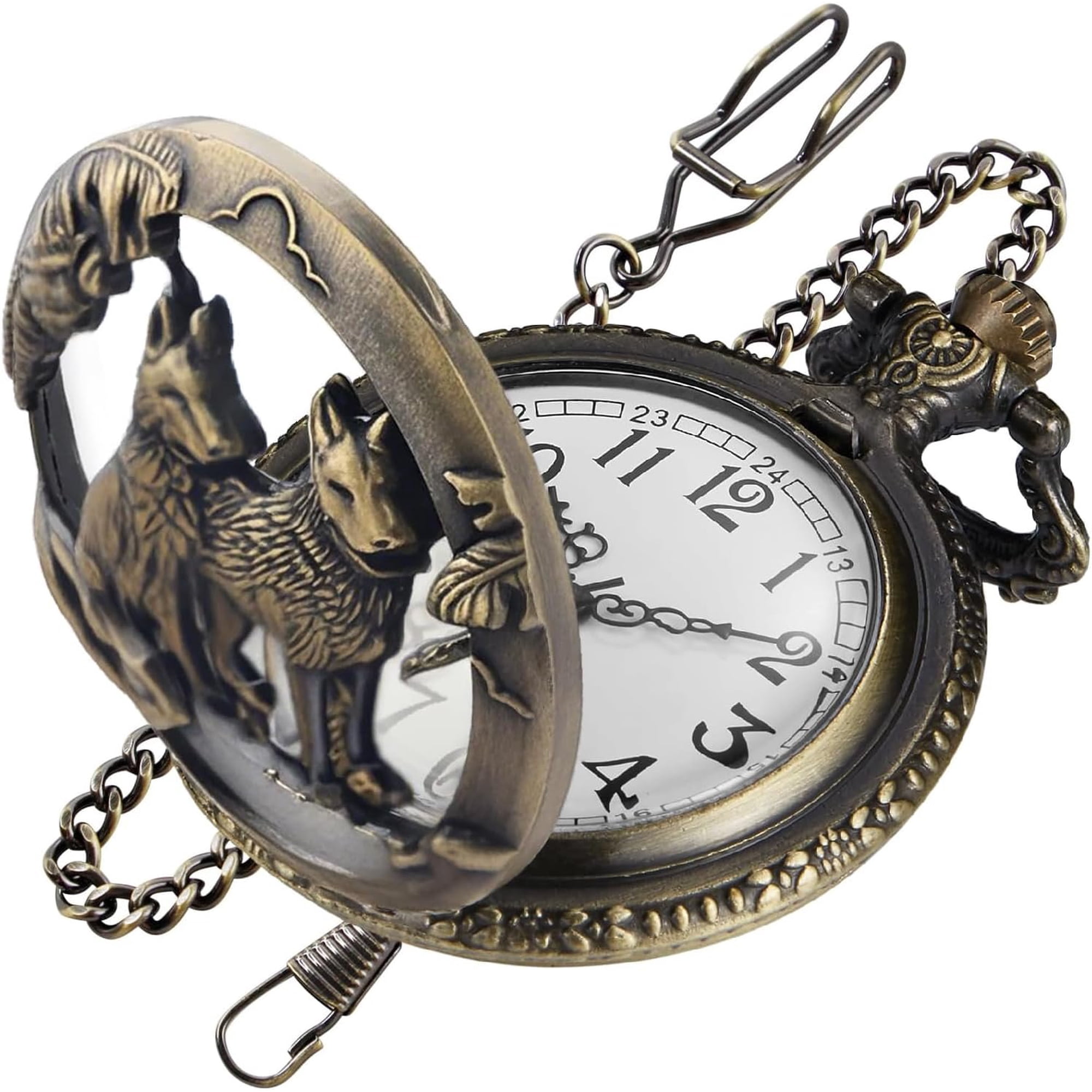 Hollowed Out Two Quartz Men's Pocket Watch, Arabic Numeral Dial with Chain Pocket Watch for Men