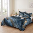 thumbnail image 2 of Twin Quilt Set 68''x86'', Navy Blue Marble Lightweight Summer Bedspread Coverlet Set with 2 Pillow Shams, Modern Art Contemporary Yellow Breathable All Season Quilt Bedding for Dorm/Bedroom, 2 of 9