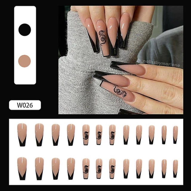 Uñas False Nails HUOGUO Coffin, 24 unidades con adhesivo