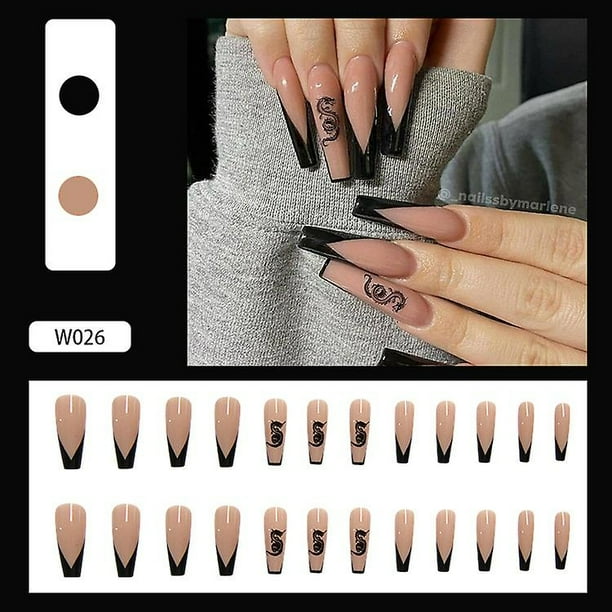 Uñas False Nails HUOGUO Coffin, 24 unidades con adhesivo
