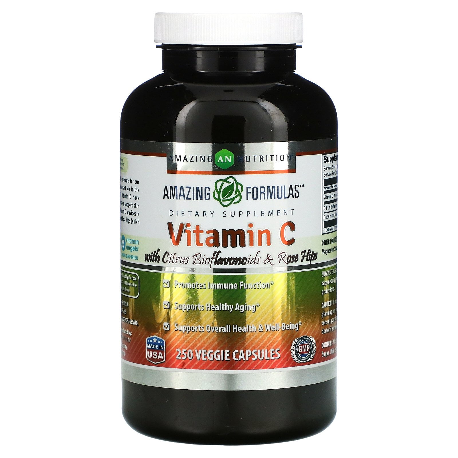 Vitamin C with Citrus Bioflavonoids & Rosehips, 250 Veggie Capsules, Amazing Nutrition