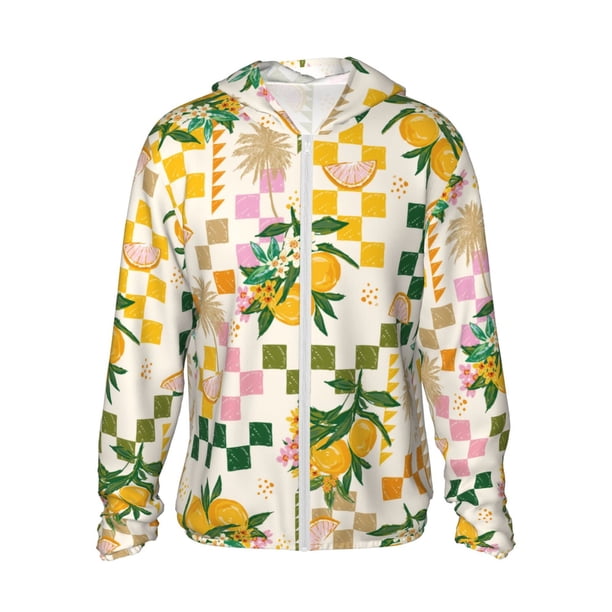 Balery Fruit Sudadera ligera de manga larga con capucha y protección solar UPF 50+ para hombre y mujer, ideal para pesca y running-Large