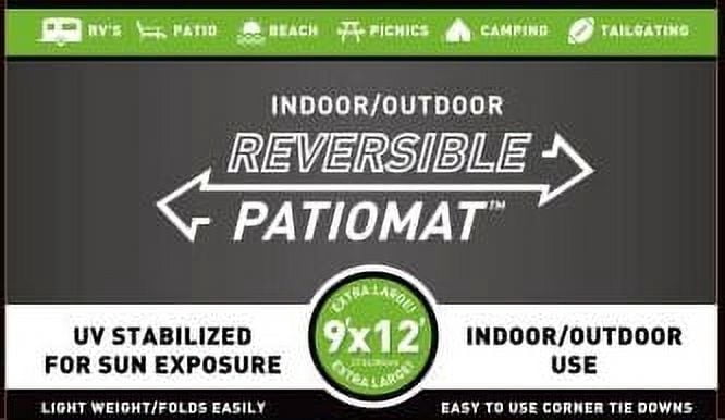 Patio Mats 9' x 12' Gray Outdoor Rug (Reversible with 2 designs)