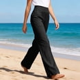thumbnail image 4 of Nestiefly Womens Linen Split Hem Pants Summer Casual High Waist Straight Leg Pant Loose Fit Lightweight Lounge Trousers with Pockets Black 2XL, 4 of 5
