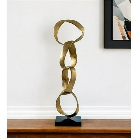 HomeRoots 568881 25 in. Gold & Black Marble & Aluminum Modern Abstract Tabletop Sculpture