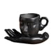 thumbnail image 2 of Juego de taza de café con platillo, taza de leche de cerámica, taza irregular, 260 ml, cara humana divertida Negro, 2 of 9