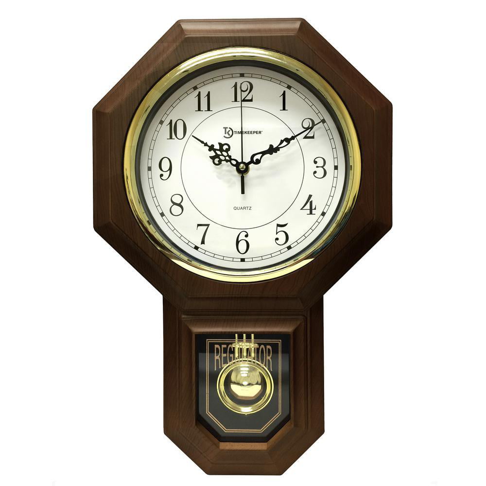 Details about   Wall Clock With Pendulum Chime Round Roman Numeral Face Red Oak Finish 25-Inch 