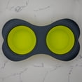 thumbnail image 5 of KE WOOW Bone Shape double bowl collapsible silicone travel pet food container—available in two sizes and three colors. The small size holds 11.83 fl oz - LIME GREEN, 5 of 5