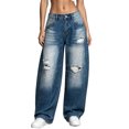 thumbnail image 3 of Atkumj Womens Ripped Jeans Fashion Baggy Button-Zip Fly Low Waisted Jeans Vintage Wash Long Length Jeans Wide Leg Women with Pockets S, 3 of 6
