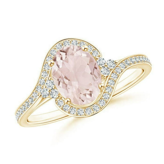ANGARA Natural Oval 1.1 ct Morganite Bypass Ring with Diamond Accents in 14K Yellow Gold for Women | Birthday, Anniversary, Jewelry Gift for Women | Natural Morganite Ring