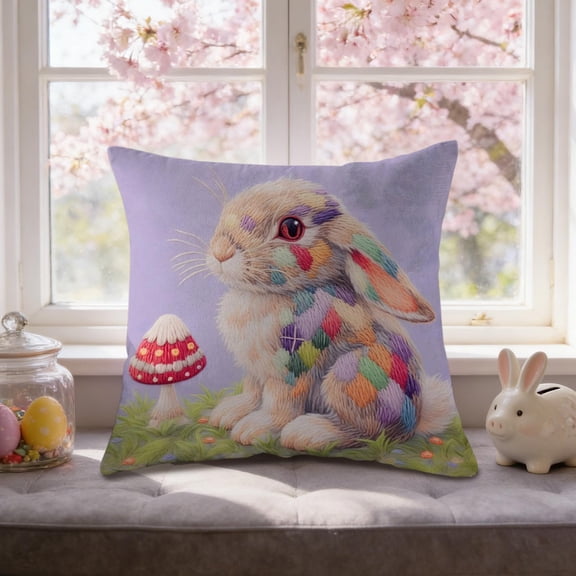 UP TO 70% OFF! YZEGDCH Easter Bunny Throw Pillow Covers 18x18 Inch Soft Plush Faux Fur Easter Home Decorations for Spring Farmhouse Decor Easter Gift