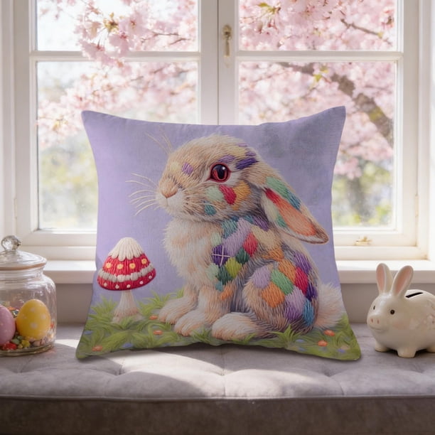 CaiYueKe Easter Rabbit Floral Pillow Cover - Sofa Cushion Case Home Decor Throw Pillow for Living Room Couch Bedroom Outdoor Indoor Decorative Accent Spring Holiday Farmhouse Decor