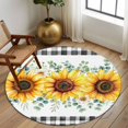 thumbnail image 2 of Round Rug 7Ft Washable Non-Slip, Sunflower Circle Area Rugs for Living Room Bedroom, Yellow Floral Black Plaid Eucalyptus Leaves Indoor Floor Mats Carpet Runner for Home Decor Aesthetic, 2 of 8