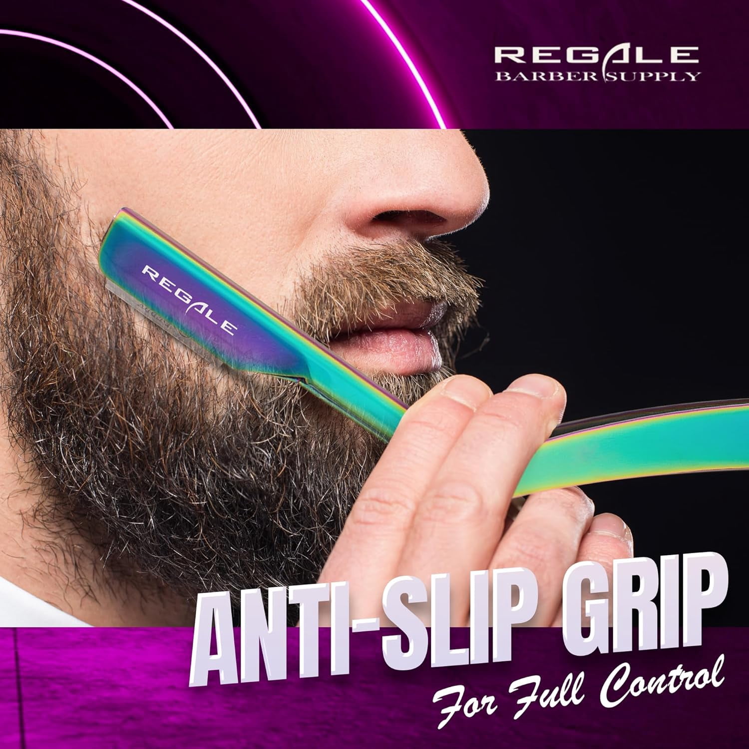 Regale Barber Supply Rainbow Holographic Straight Edge Razor, Multi Titanium Hitachi Quality Blade Razor For Shave