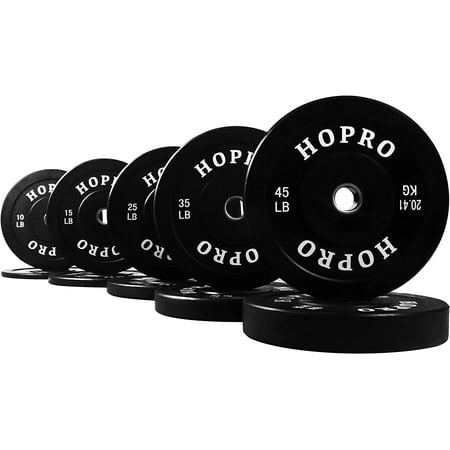 BalanceFrom HOPRO Olympic Bumper Plate Weight Plate with Steel Hub, Black, 260 lbs Set