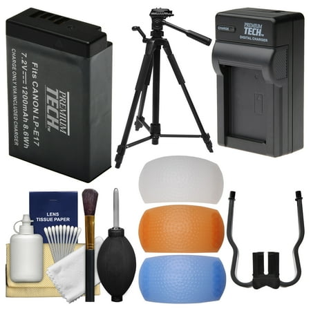Essentials Bundle for Canon EOS 77D, Rebel SL2, T5i, T6, T6s, T6i, T7i & 18-55mm Lens with LP-E17 Battery & Charger + Tripod + Flash Diffusers