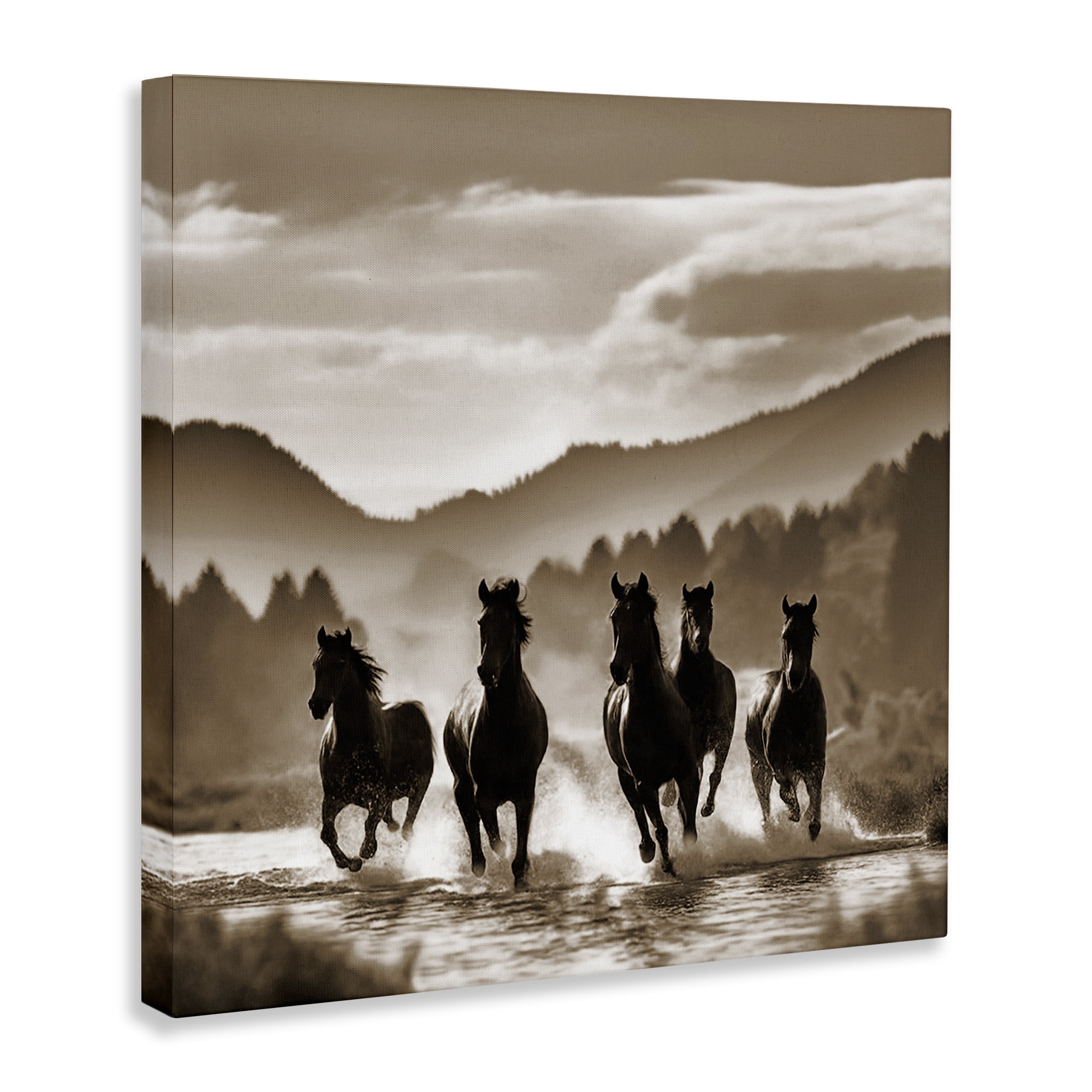 Stupell Industries Splashing Canyon Stallions Animals Painting Wrapped Canvas Art Print Wall Art, 17 x 17