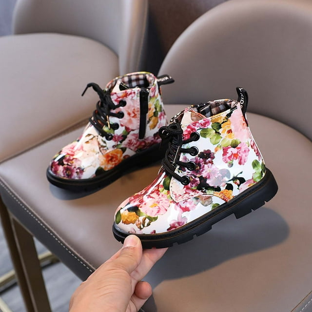 LSLJS Bottes à la Cheville pour Fille, Chaussures pour Tout-Petits, Bébés Garçons et Filles, Chaussures Florales de Randonnée en Plein Air, Chaussures pour Enfant