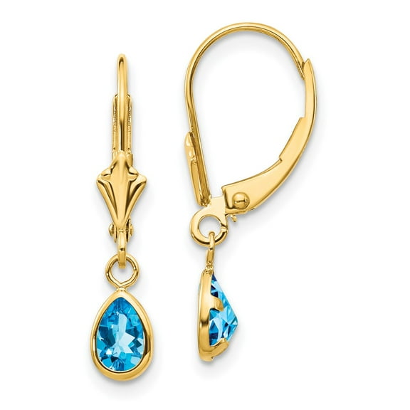 Primal Gold 14 Karat Yellow Gold 6x4mm December Blue Topaz Earrings