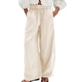 thumbnail image 1 of Pantalones Songling de lino de pernera ancha para mujer, algodón de verano, color albaricoque, 1 of 7