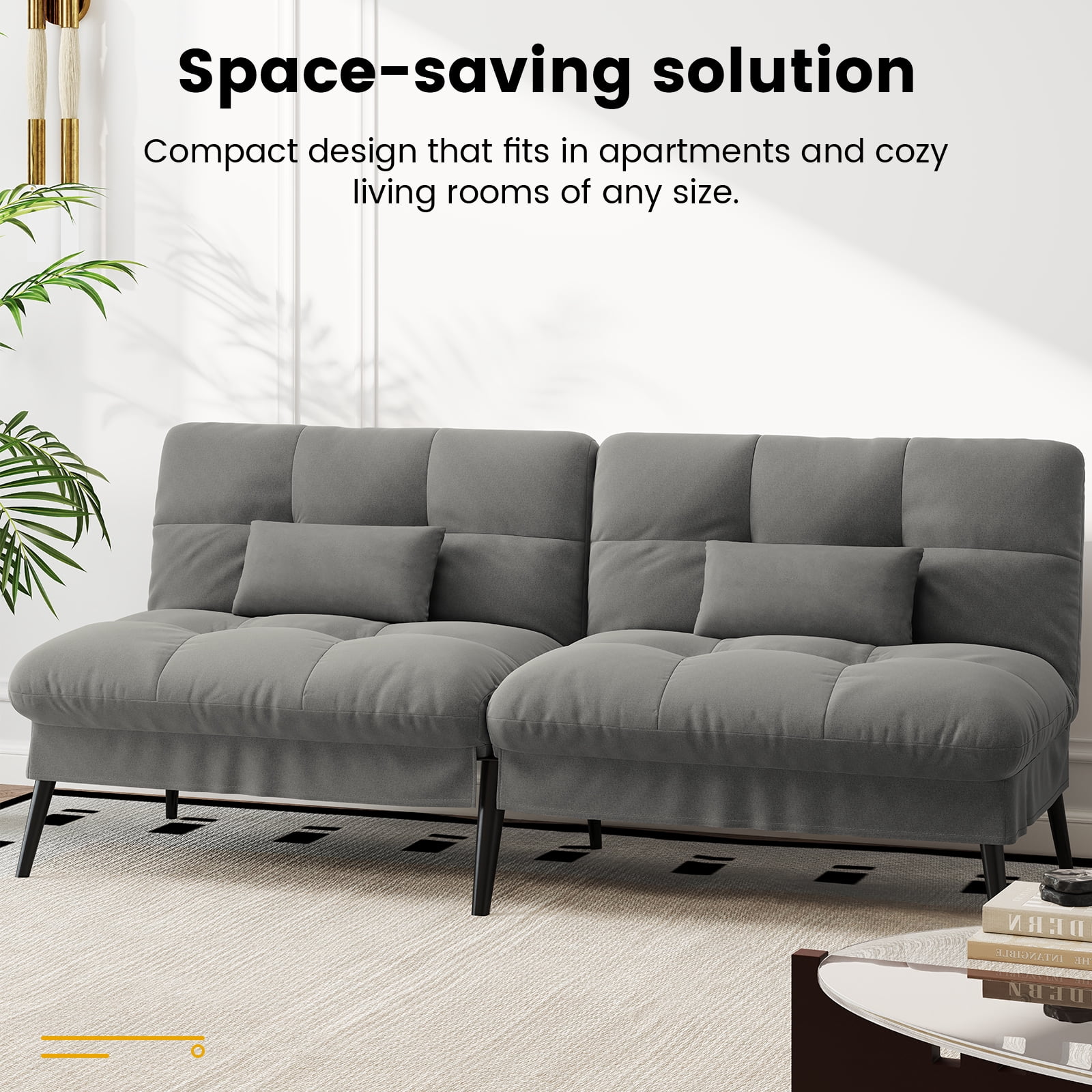 CloudRest Pro 72" Modern Convertible Futon Sofa Bed, Upholstered Futon Couch with 5 Adjustable Backrest Angles,Suitable for Apartment,Living Room,Gray
