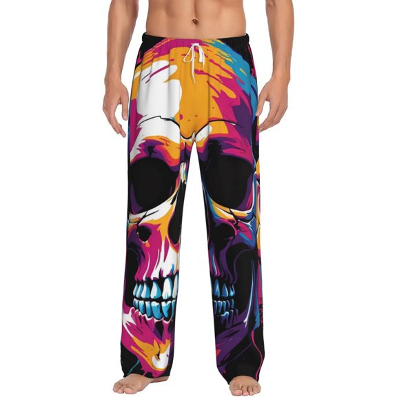 Daiia Colorful Skull Men's Sleep Pant with Pockets and Drawstring,Pajama Pants-Small