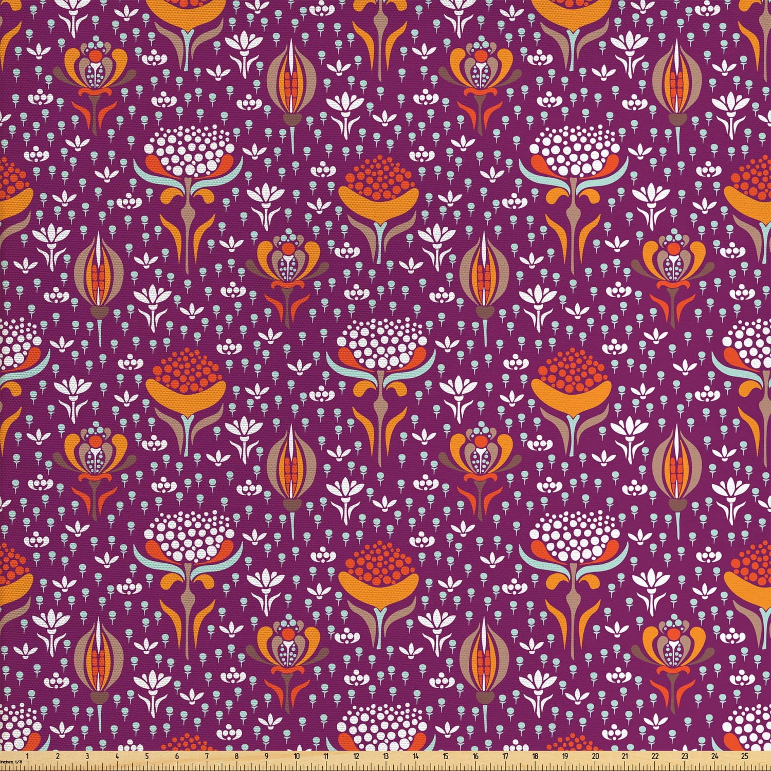 Floral Fabric by the Yard, Garden Flowers Retro Style Scandinavian