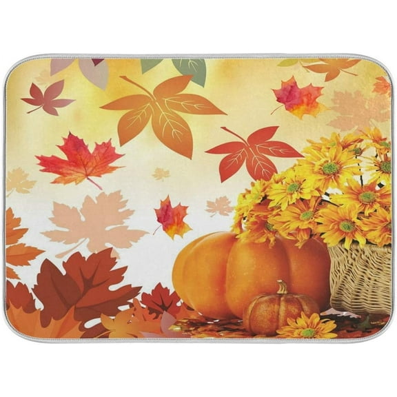Pumpkin Sunflower Maple Leaves Dish Drying Mat 16x18 for Kitchen Fall Thanksgiving Day Dishes Pad Dish Drainer Rack Mats Absorbent Fast Dry Kitchen Accessories