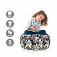 thumbnail image 2 of Floral Storage Toy Bag Chair, Retro Style Design Repetitive Flower Silhouettes Image Art Print, Stuffed Animal Organizer Washable Bag, Large Size, Dark Blue Grey and Multicolor, by Ambesonne, 2 of 3