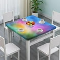 thumbnail image 3 of Rainbow Tie Dye Cloud Pattern Square Fitted Tablecloth with Elastic Edge,Square Table Cover,Washable Elastic Table Cover for Home Kitchen Party Decor 34"x34", 3 of 6