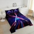 thumbnail image 4 of Erosebridal Cool Light Sword Bedding Sets Full with Comforter, Geometry Neon Line Duvet Insert, Black Blue Red Super Cozy 3-Piece, 4 of 8