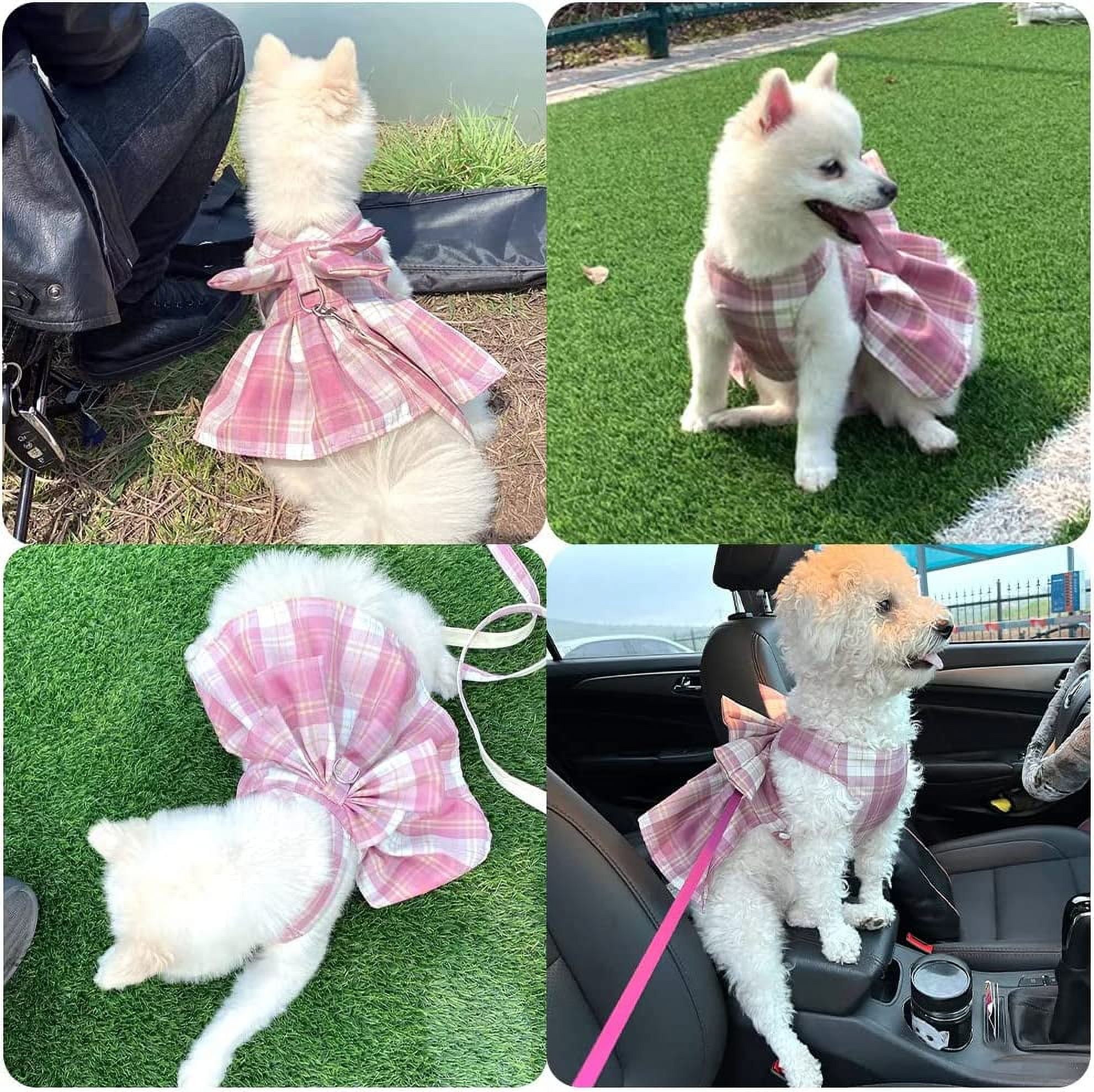 Plaid Dog Dress Harness with Leash Set, Puppy Dresses for Plaid Dog Dress Harness with Leash Set, Puppy Dresses for