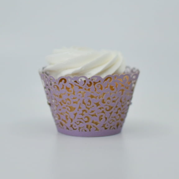 Lavender Lace Cupcake Wrappers (25pcs, Standard Size) Grease Resistant Cake Liners for Baking, Caking and Crafting by Bakell